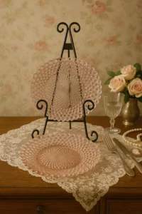 Vintage Pink Depression Glass Oval Serving Dishes – Heart & Diamond Pattern (Set of 2)