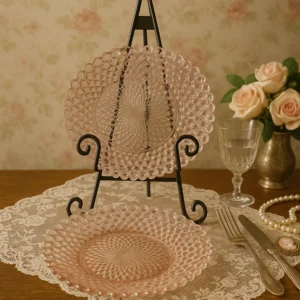 Vintage Pink Depression Glass Oval Serving Dishes – Heart & Diamond Pattern (Set of 2)
