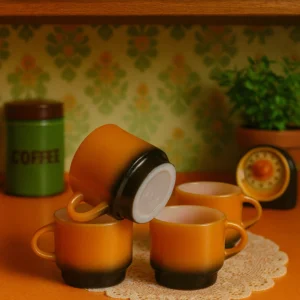 Vintage Fire-King Honey Gold Ombre Coffee Set – 4 Mugs + Creamer & Sugar