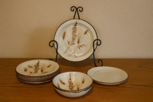 Vintage Wheat Motif Stoneware Plates & Bowls – Set
