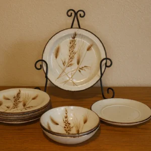 Vintage Wheat Motif Stoneware Plates & Bowls – Set