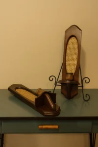 Vintage Mid-Century Wood & Cane Wall Sconces – Pair