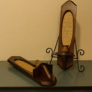Vintage Mid-Century Wood & Cane Wall Sconces – Pair