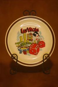 Vintage Las Vegas Souvenir Plate – Golden Stone Korea