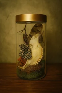 Handmade Glass Terrarium with Skull, Cicadas & Wasp Nest – Retro Hutch