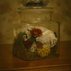 Handmade Apothecary Jar Terrarium with Skull, Moss & Crystals – Retro Hutch
