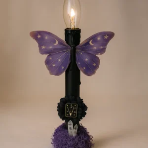 Handmade Gothic Candle Lamp with Black Pumpkin & Butterfly – Retro Hutch
