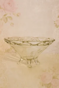Vintage Etched Glass Bowl – Delicate Floral Design on Tripod Base