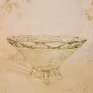 Vintage Etched Glass Bowl – Delicate Floral Design on Tripod Base