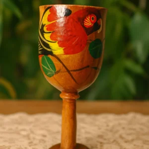 Vintage Hand-Painted Wooden Goblet with Tropical Parrot Design – 1960s