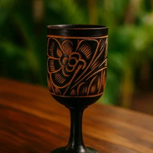 Vintage Hand-Carved Wooden Goblet with Floral Motif – 1970s Folk Art