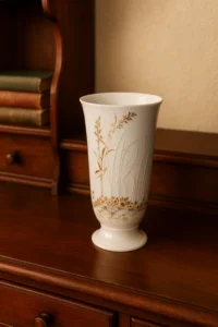 Vintage Embossed Porcelain Vase with Gold Detailing – 1960s–1970s
