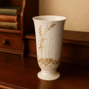 Vintage Embossed Porcelain Vase with Gold Detailing – 1960s–1970s