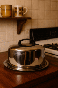 Vintage Stainless Steel Cake Dome with Black Handle – 1960s–1970s