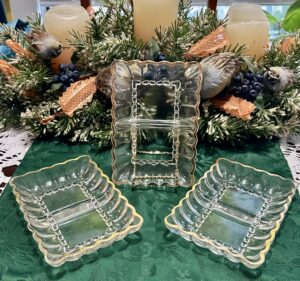 Vintage Gold Rim Pressed Glass Relish / Tidbit Tray Set (3-Piece)