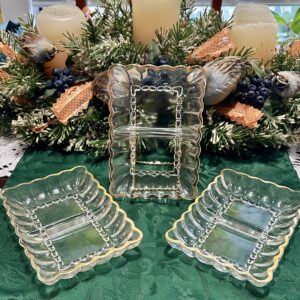 Vintage Gold Rim Pressed Glass Relish / Tidbit Tray Set (3-Piece)