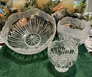 Vintage Etched Glass Rose Bowl Set (3-Piece)