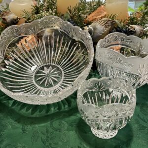 Vintage Etched Glass Rose Bowl Set (3-Piece)