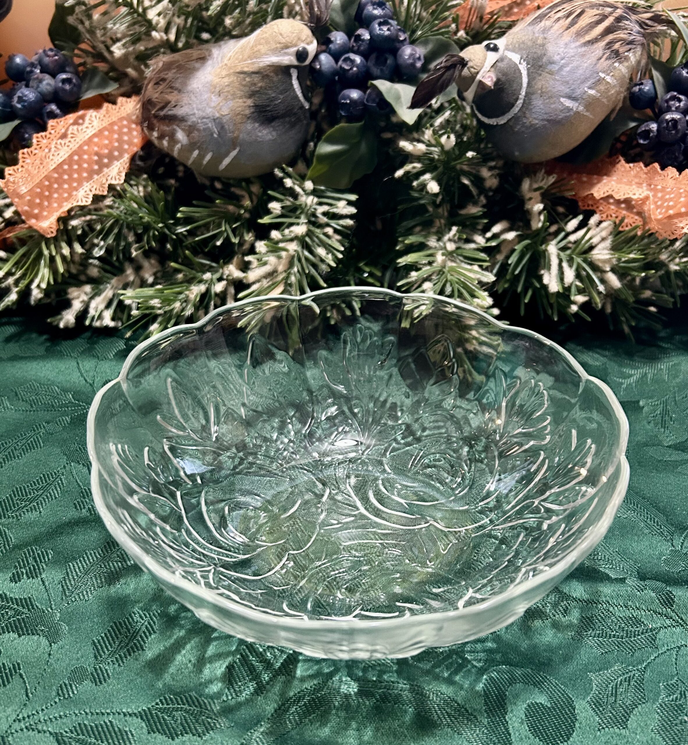 Vintage Floral Pressed Glass Bowl (1940s–1960s)